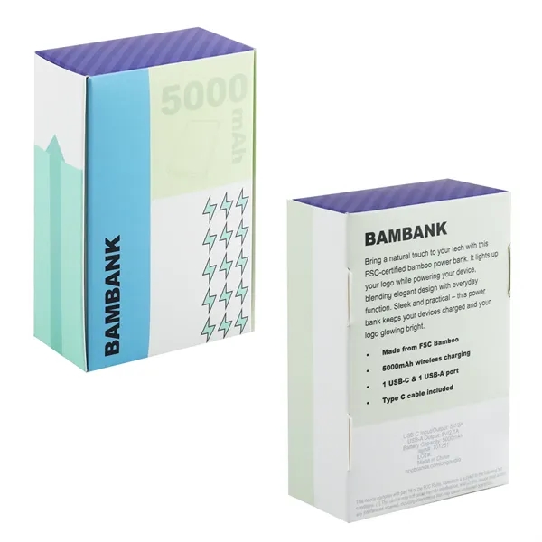 Bamboo power bank with 5000mAh capacity and illuminated logo keeps your... from ASI 61966 HPG / OrigAudio HPG Gold