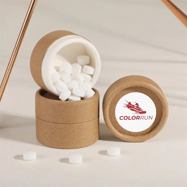 Recyclable kraft paper tin filled with 9 grams of sugar-free peppermint... from ASI 61966 HPG / Mixie