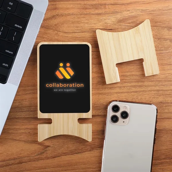 Bamboo wireless charging stand with illuminated logo delivers 15W fast charging... from ASI 61966 HPG / OrigAudio HPG Gold