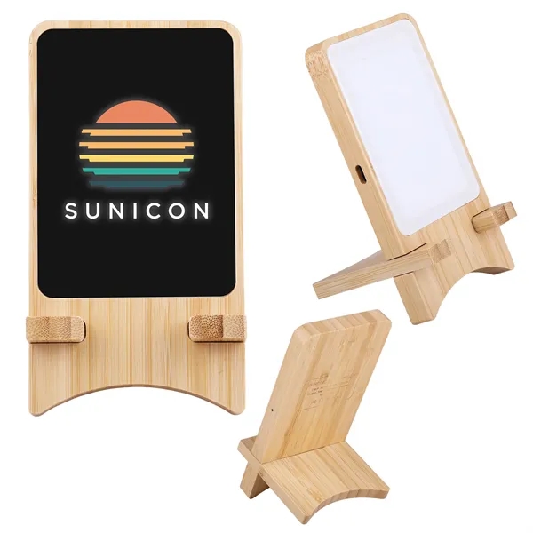 Bamboo wireless charging stand with illuminated logo delivers 15W fast charging... from ASI 61966 HPG / OrigAudio HPG Gold