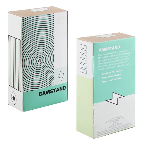 Bamboo wireless charging stand with illuminated logo delivers 15W fast charging... from ASI 61966 HPG / OrigAudio HPG Gold