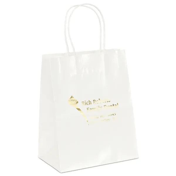 Paper glossy finish shopping bag with serrated-cut top.... from ASI 37940 Bag Makers Inc