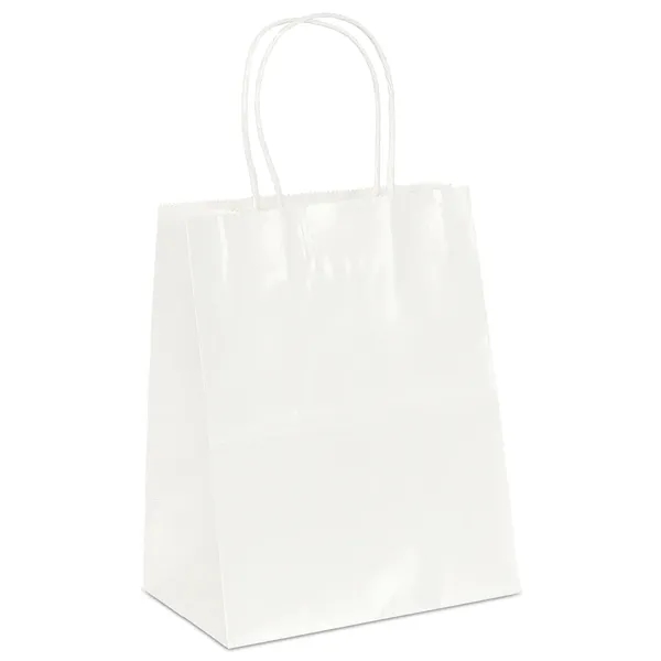 Paper glossy finish shopping bag with serrated-cut top.... from ASI 37940 Bag Makers Inc