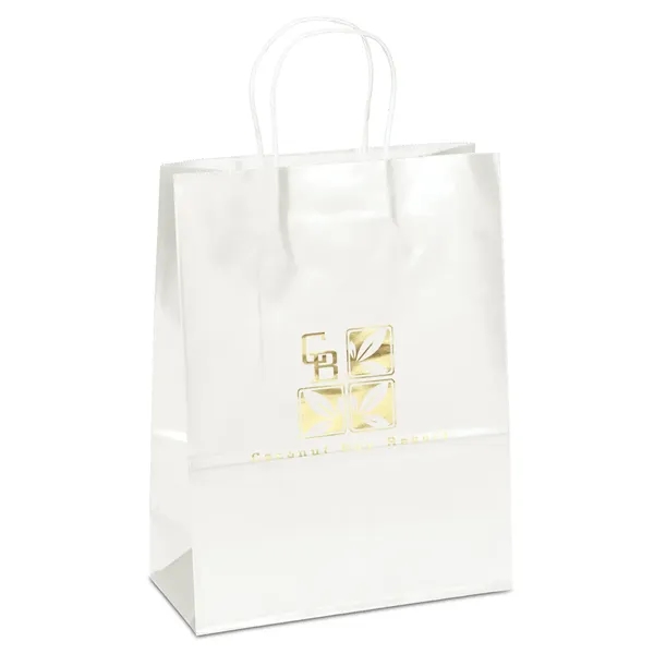 Paper glossy finish shopping bag with serrated-cut top.... from ASI 37940 Bag Makers Inc