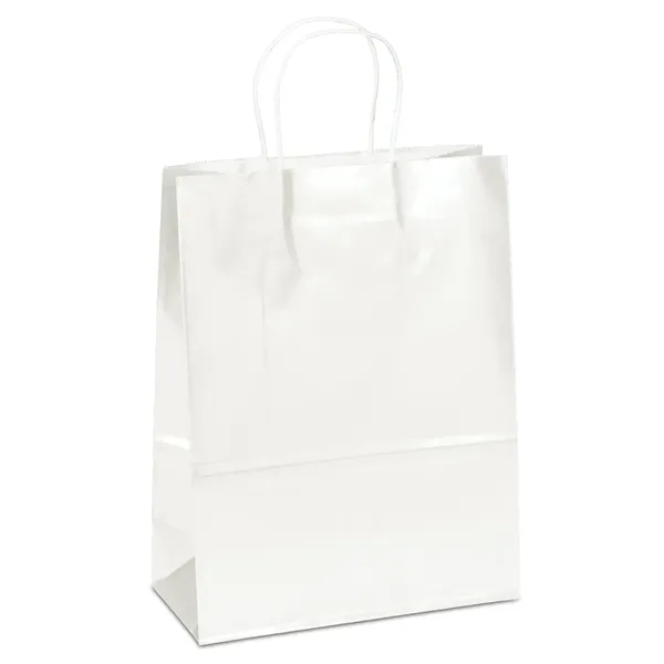 Paper glossy finish shopping bag with serrated-cut top.... from ASI 37940 Bag Makers Inc