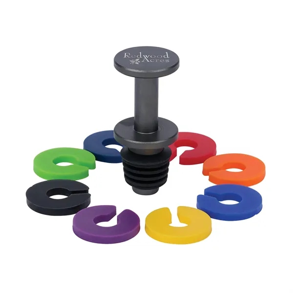 Rocco Aluminum Bottle Stopper with Glass Markers... from ASI 67866 Logomark/Valumark