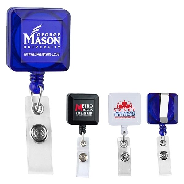 Square 30" retractable badge reel with metal slip clip backing.... from ASI 62660 Innovation Line