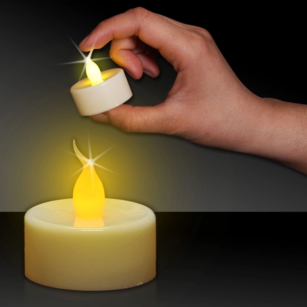 Flameless LED candles with customization; offered in votive, teal light and... from ASI 42016 Brighter Promotions Inc