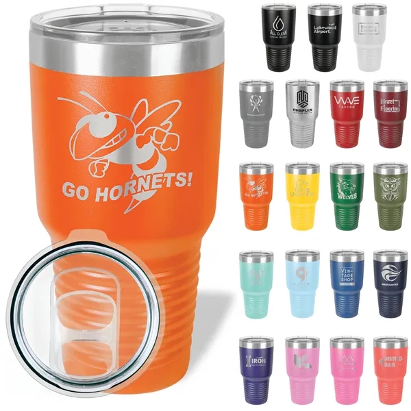 30 oz. stainless steel ringed tumbler with a vacuum sealed, clear-colored... from ASI 74601 Calico