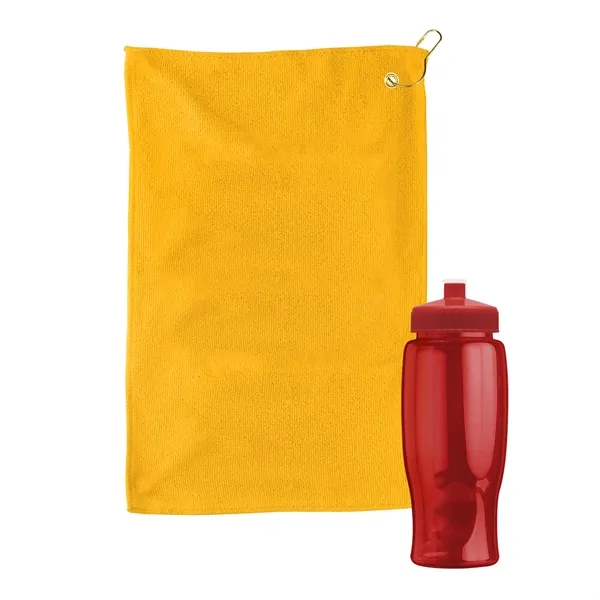 27 oz. Poly-pure transparent bottle with microfiber golf towel. Towel is... from ASI 40480 Koozie Group