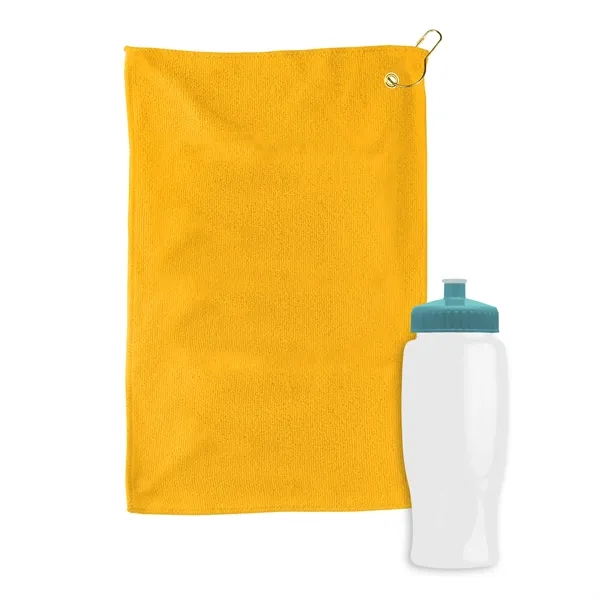 27 oz. Poly-pure transparent bottle with microfiber golf towel. Towel is... from ASI 40480 Koozie Group