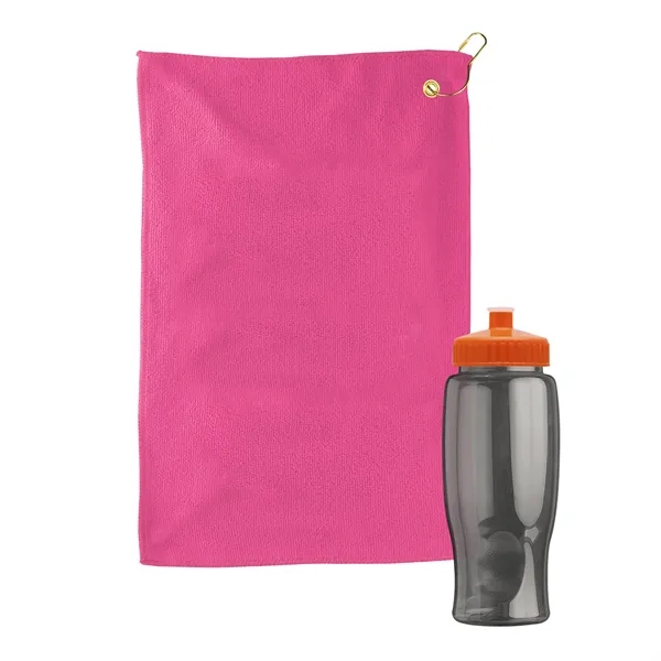 27 oz. Poly-pure transparent bottle with microfiber golf towel. Towel is... from ASI 40480 Koozie Group