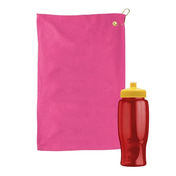 27 oz. Poly-pure transparent bottle with microfiber golf towel. Towel is... from ASI 40480 Koozie Group
