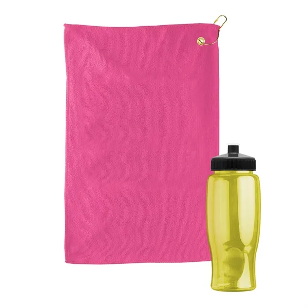 27 oz. Poly-pure transparent bottle with microfiber golf towel. Towel is... from ASI 40480 Koozie Group