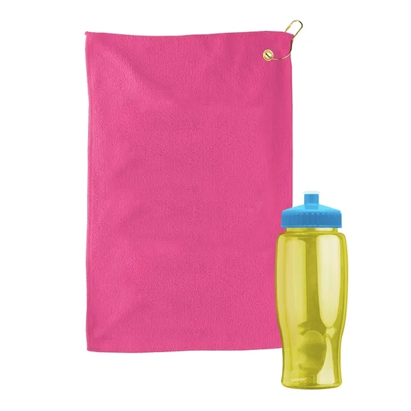 27 oz. Poly-pure transparent bottle with microfiber golf towel. Towel is... from ASI 40480 Koozie Group