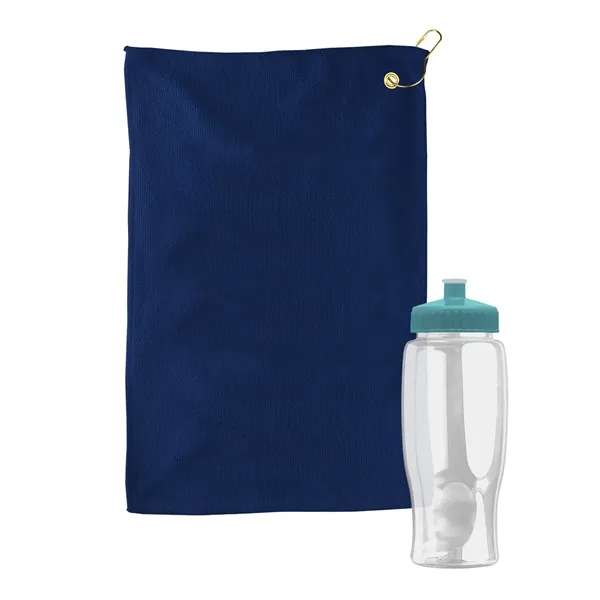 27 oz. Poly-pure transparent bottle with microfiber golf towel. Towel is... from ASI 40480 Koozie Group