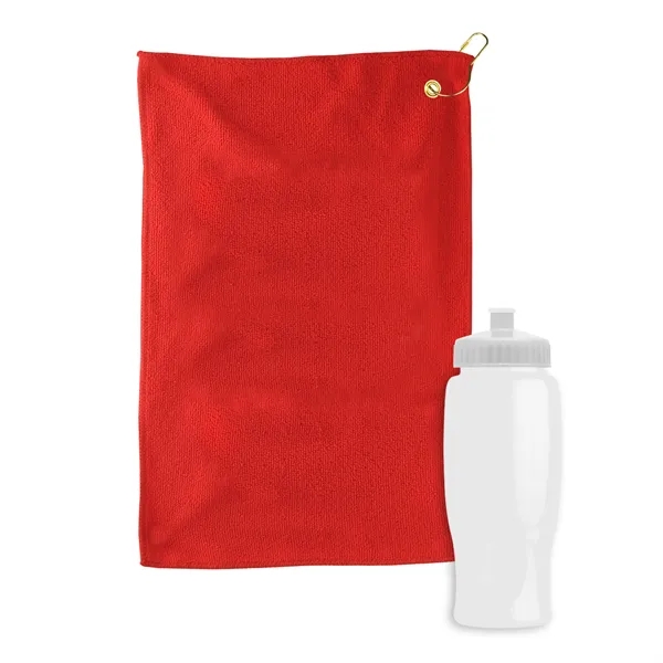 27 oz. Poly-pure transparent bottle with microfiber golf towel. Towel is... from ASI 40480 Koozie Group