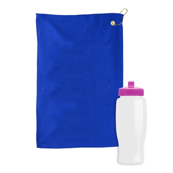 27 oz. Poly-pure transparent bottle with microfiber golf towel. Towel is... from ASI 40480 Koozie Group