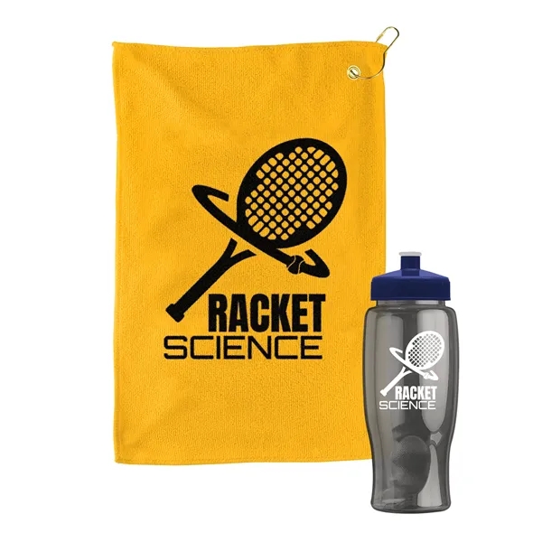 27 oz. Poly-pure transparent bottle with microfiber golf towel. Towel is... from ASI 40480 Koozie Group