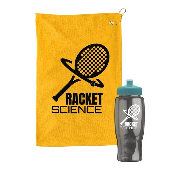 27 oz. Poly-pure transparent bottle with microfiber golf towel. Towel is... from ASI 40480 Koozie Group