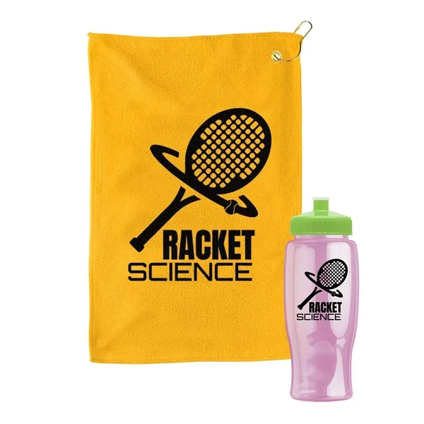 27 oz. Poly-pure transparent bottle with microfiber golf towel. Towel is... from ASI 40480 Koozie Group