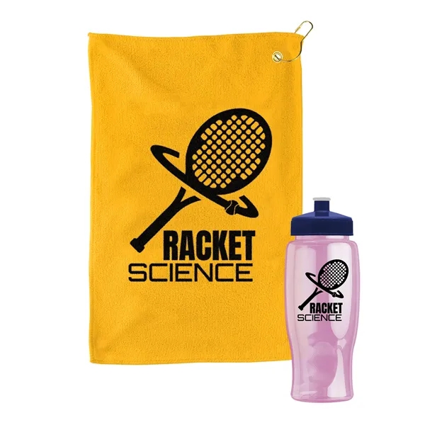 27 oz. Poly-pure transparent bottle with microfiber golf towel. Towel is... from ASI 40480 Koozie Group