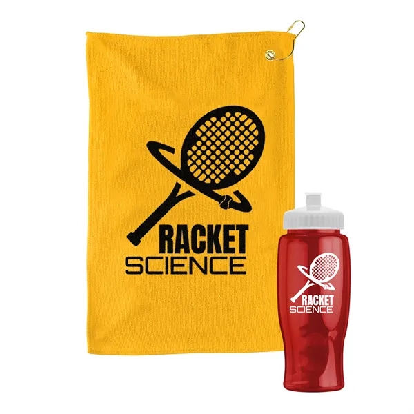 27 oz. Poly-pure transparent bottle with microfiber golf towel. Towel is... from ASI 40480 Koozie Group