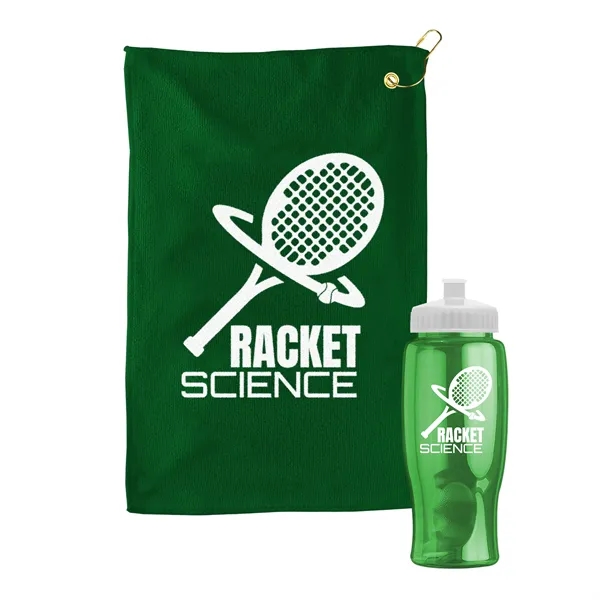 27 oz. Poly-pure transparent bottle with microfiber golf towel. Towel is... from ASI 40480 Koozie Group