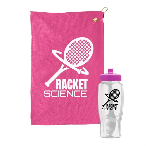 27 oz. Poly-pure transparent bottle with microfiber golf towel. Towel is... from ASI 40480 Koozie Group