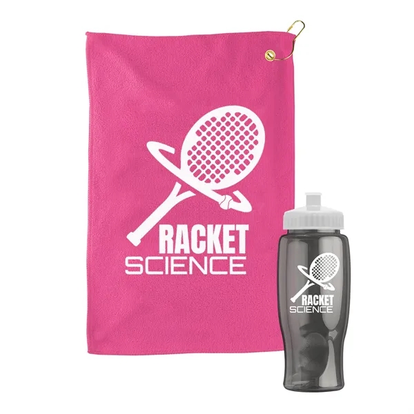 27 oz. Poly-pure transparent bottle with microfiber golf towel. Towel is... from ASI 40480 Koozie Group