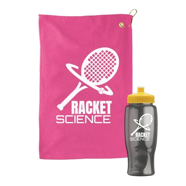 27 oz. Poly-pure transparent bottle with microfiber golf towel. Towel is... from ASI 40480 Koozie Group
