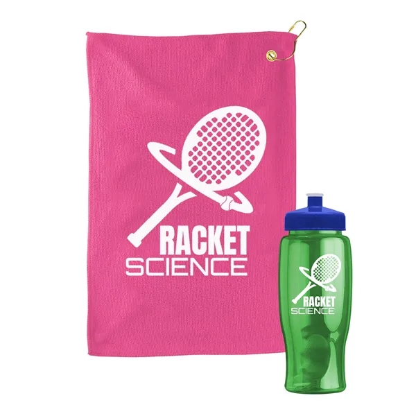 27 oz. Poly-pure transparent bottle with microfiber golf towel. Towel is... from ASI 40480 Koozie Group