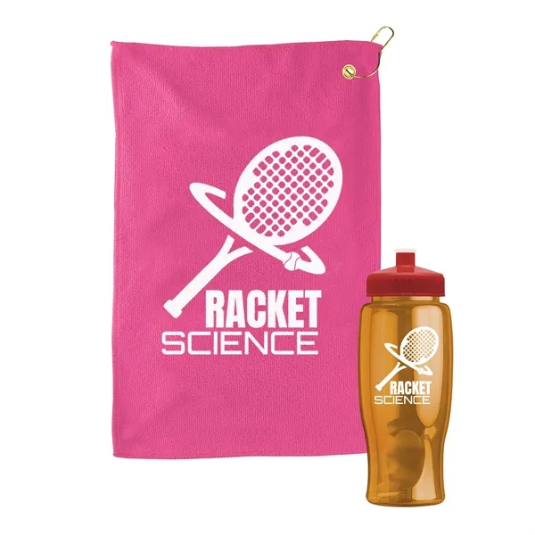 27 oz. Poly-pure transparent bottle with microfiber golf towel. Towel is... from ASI 40480 Koozie Group