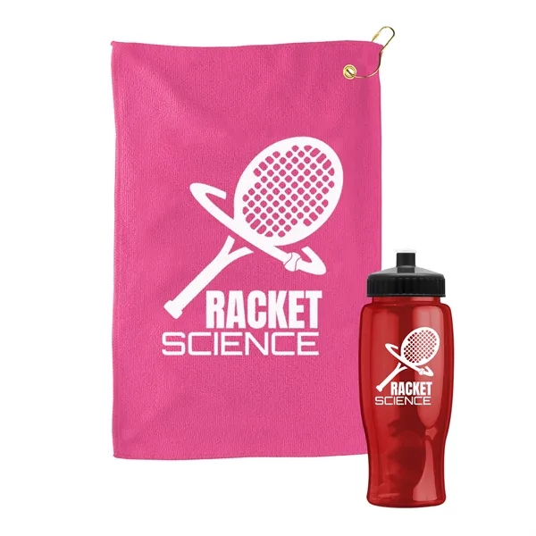 27 oz. Poly-pure transparent bottle with microfiber golf towel. Towel is... from ASI 40480 Koozie Group