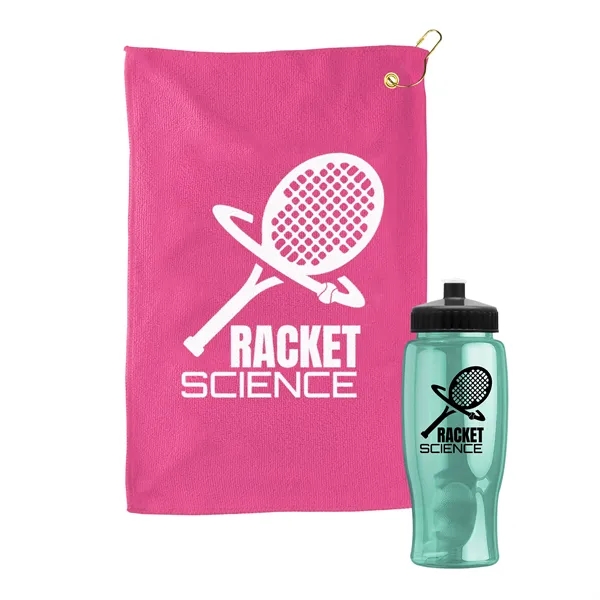 27 oz. Poly-pure transparent bottle with microfiber golf towel. Towel is... from ASI 40480 Koozie Group
