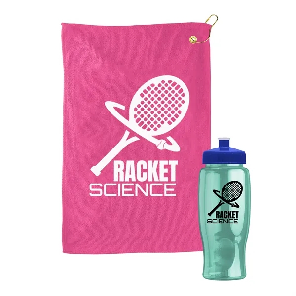 27 oz. Poly-pure transparent bottle with microfiber golf towel. Towel is... from ASI 40480 Koozie Group