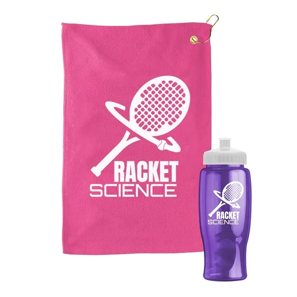 27 oz. Poly-pure transparent bottle with microfiber golf towel. Towel is... from ASI 40480 Koozie Group