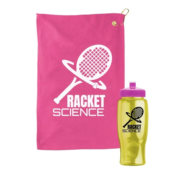 27 oz. Poly-pure transparent bottle with microfiber golf towel. Towel is... from ASI 40480 Koozie Group