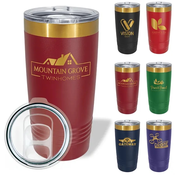20 oz. stainless steel ringed tumbler with a vacuum sealed, clear-colored... from ASI 74601 Calico