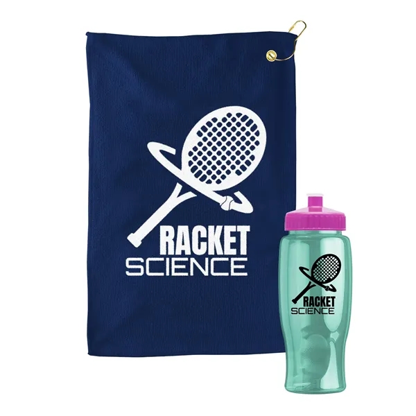 27 oz. Poly-pure transparent bottle with microfiber golf towel. Towel is... from ASI 40480 Koozie Group