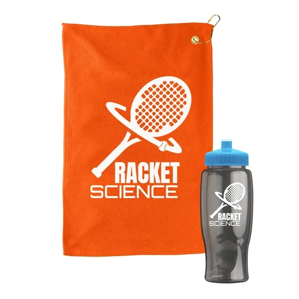 27 oz. Poly-pure transparent bottle with microfiber golf towel. Towel is... from ASI 40480 Koozie Group