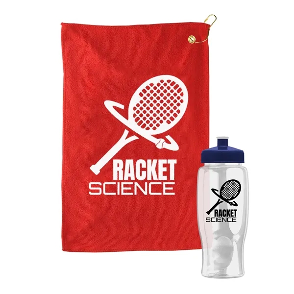 27 oz. Poly-pure transparent bottle with microfiber golf towel. Towel is... from ASI 40480 Koozie Group