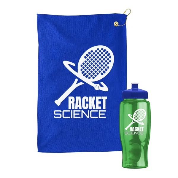 27 oz. Poly-pure transparent bottle with microfiber golf towel. Towel is... from ASI 40480 Koozie Group