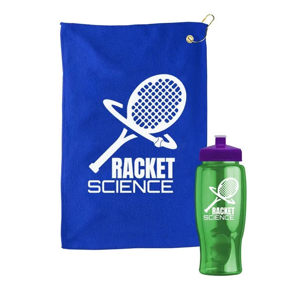 27 oz. Poly-pure transparent bottle with microfiber golf towel. Towel is... from ASI 40480 Koozie Group
