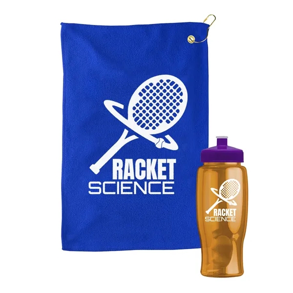 27 oz. Poly-pure transparent bottle with microfiber golf towel. Towel is... from ASI 40480 Koozie Group