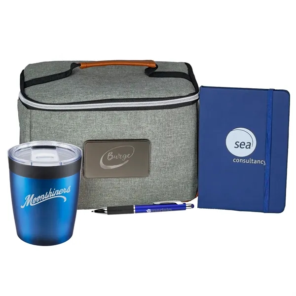 Welcome kit with a bag, journal, pen, and 8-ounce tumbler.... from ASI 57653 Gold Bond