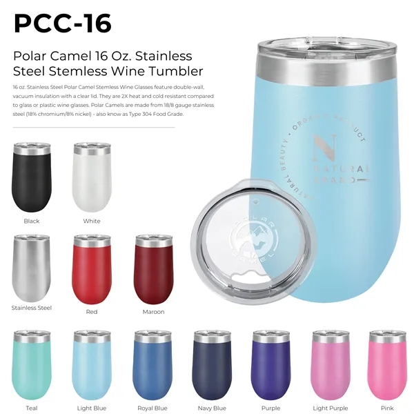 16 oz. colored stainless steel wine glass with stemless, double vacuum... from ASI 74601 Calico
