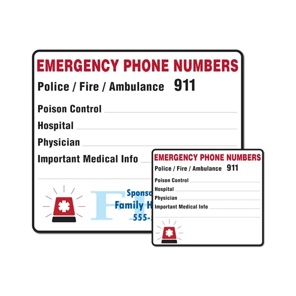 3.5" x 4" emergency numbers magnet. Digitally printed and intended for... from ASI 89910 Stouse, LLC