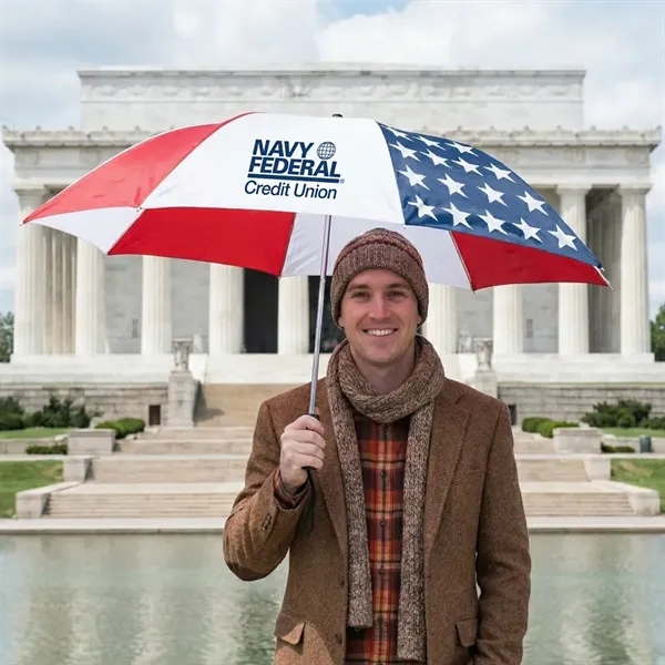 Patriotic design, automatic opening umbrella with 42" arc. Measures 15" long... from ASI 89955 StrombergBrand