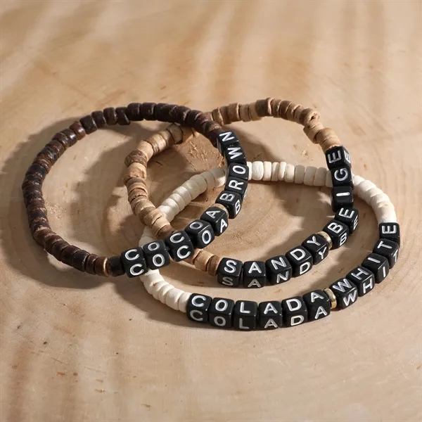 Friendship bracelets made from repurposed coconut shells with 4 sand-tone beads... from ASI 61966 HPG / BCG Creations HPG Gold